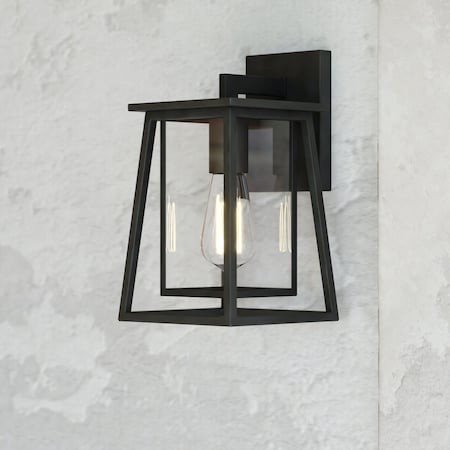 Vaxcel Blackwell 6.5-in. W Cage Frame 1 Light Dusk to Dawn Black Outdoor Wall Lantern Clear Glass T0607